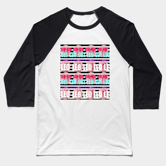 Colorful Monogram Leo Zodiac Sign Pink Peony Flowers Baseball T-Shirt by Le Avryl Fleur Boutique